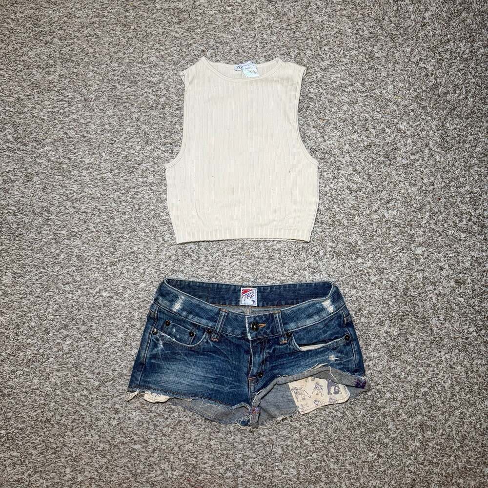 ZARA Ribbed Crop Tank Top Womens XS Small Cream Sleeveless Knit Fitted